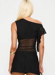 Cicero One Shoulder Frill Top Black