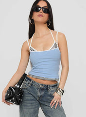 Franki Halter Layered Top Blue Multi Stripe