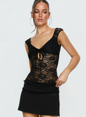 Francyne Lace Keyhole Top Black