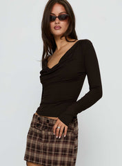 Kammy Long Sleeve Cowl Neck Top Espresso