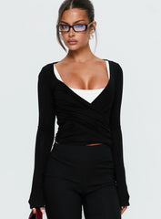 Sylka Long Sleeve Jersey Wrap Top Black