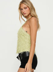 Dashae Fluffy Arrowneck Top Green