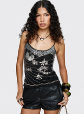 Devondra Sequin Detail Cami Top Black