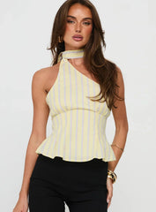 Zukaia One Shoulder Scarf Top Yellow Stripe