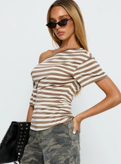 Emlynn Off Shoulder Top Brown Stripe