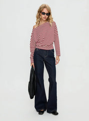 Deora Cinched Long Sleeve Top Red Stripe