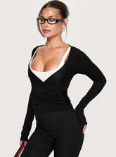 Sylka Long Sleeve Jersey Wrap Top Black