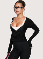Sylka Long Sleeve Jersey Wrap Top Black