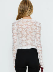 Devony Sheer Long Sleeve Top White
