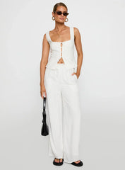Zenda Linen Blend Top Off White