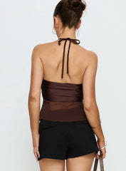 Whisperer Halter Chiffon Top Brown