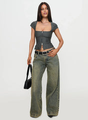 Santa Cruz Zip Through Top Grey Pinstripe