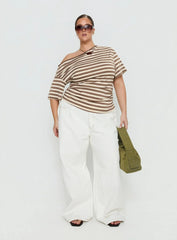 Emlynn Off Shoulder Top Brown Stripe Curve