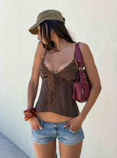 Carmila Satin Tie Detail Top Brown