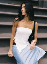 Birdie Asymmetric Linen Blend Top White