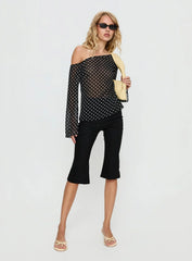 Shiona Sheer One Shoulder Long Sleeve Top Black Polka