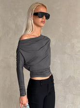 Party Hour Off Shoulder Top Charcoal