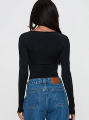 Layna Long Sleeve Plunge Neck Top Black