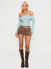 Back With Love Off Shoulder Long Sleeve Top Blue