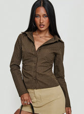 Held My Hand Long Sleeve Top Brown Stripe