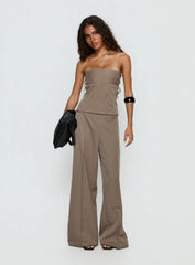Madelle Strapless Tie Up Top Brown Pinstripe