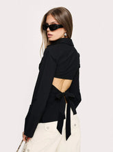 Lesper Long Sleeve Tie Back Top Black