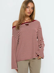 Ralyssa Off Shoulder Long Sleeve Top Red Stripe