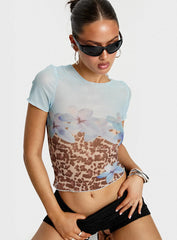 Pop Quiz Mesh Top Blue / Leopard