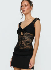 Francyne Lace Keyhole Top Black