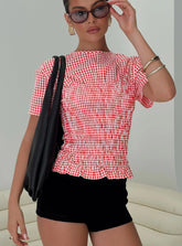 Maybe Tomorrow Ruched Top Red Check
