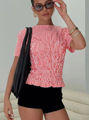 Maybe Tomorrow Ruched Top Red Check