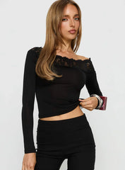 Breiann Lace Off Shoulder Long Sleeve Top Black