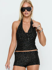 Vinezza Halter Sequin Knit Top Black