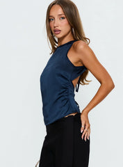 Jennisa Backless Satin Top Navy