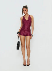 Vinezza Halter Glitter Knit Top Cherry