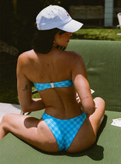 Candy Strapless Bikini Top Blue Check