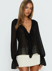 Taraya Sheer Ruffle Blouse Top Black