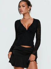 Azira Long Sleeve Frill Detail Top Black
