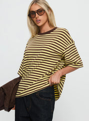 Settle Down Short Sleeve Top Yellow / Brown Stripe