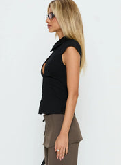 Yalanda Cut Out Collared Top Black
