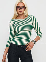 Missouri 3/4 Sleeve Textured Top Green Stripe