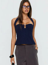 Isabetta Halter Top Navy Pinstripe