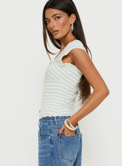 Jacenda Tie Up Short Sleeve Top Blue Stripe