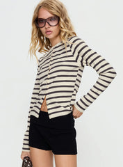Marvella Button Up Long sleeve Top Dark Grey / Cream Stripe