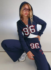 Kari Distressed Zip Through Top Navy Multi