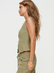 Zenda Linen Blend Top Olive