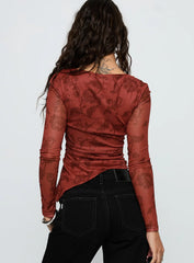 People Watching Long Sleeve Top Red Floral
