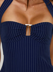 Isabetta Halter Top Navy Pinstripe