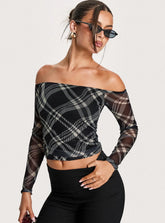 Siarah Off Shoulder Long Sleeve Top Multi Check