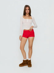 Sleepytea Pointelle Sleep Long Sleeve Top White / Red